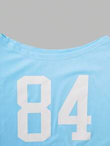 Teen Girl Loose-Fit Casual Graphic Tee Tops, American Style, Summer,Holiday,Summer,Travel - Blue - View 6