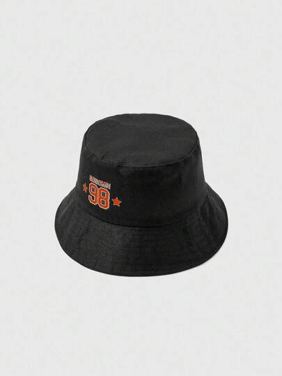 Grunge Punk 1 pieza Sombrero de cubo fashionable de protección solar con patrón de números en inglés negros para mujer