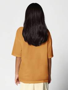 SUMWON 少女橙色宽松短袖纯棉T恤，休闲宽松版型上衣 - 橘色 - 查看 2