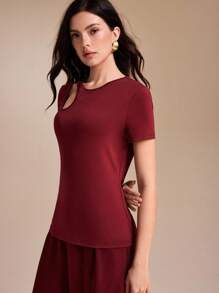 Spring Affair Camiseta de mujer de manga corta con corte y unicolor