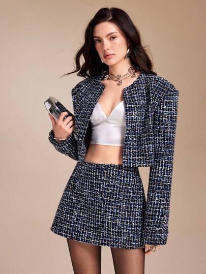 Spring Affair 优雅朴素的通勤厚花呢西装外套，休闲正式返校派对度假教师西装外套