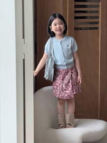 SHEIN Y2K YOUNG GIRL 别致街头风格复古休闲学院风彩色豹纹棉质工装牛仔短裙，松紧腰身，实用风琴口袋，百搭时尚，适合派对、音乐节、感恩节、返校季 - 粉色 - 查看 7