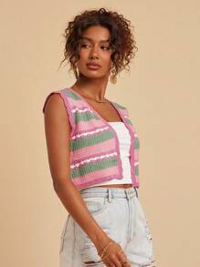 Travachic Top corto a maglia smanicato con strisce a contrasto da donna