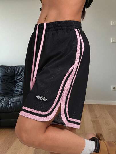 Coolane Damskie spodenki sportowe wiosenno-letnie Streetwear z oddychającej siateczki w kolorze czarnym