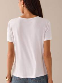 Lilora Women Elegant Embroidery Floral Casual T-Shirt For Commuting, Daily Wear, Party Urban Style Round Neck Floral Going Out Top T-Shirt Urban Leisure, Romantic And Elegant, Going Out - White - View 2