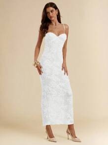 SHEIN BAE 女式夏季提花修身超长吊带裙 - 白色 - 查看 5