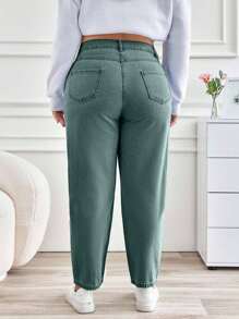 SHEIN Cottnline Plus Size Women High Waist Skinny Daily Casual Jeans - Teal Blue - View 2