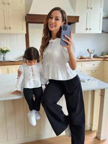 Elegant Versatile Spring/Summer White Bowknot Long Sleeve Blouse For Babygirl - White - View 4