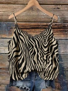 EMERY ROSE Débardeur femme grande taille avec rayures et imprimé zébré contrastés en dentelle, adapté pour l'été