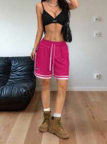 Coolane Women's Spring/Summer Streetwear Sportswear Breathable Mesh Sport Black Shorts - Hot Pink - View 6