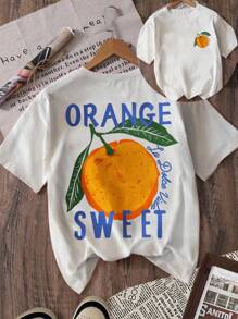 Glissea 橙色字母印花标准版型女士休闲T恤，夏季 - 白色 - 查看 1