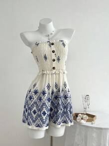 Flirla Spring/Summer Casual Versatile Romper With Embroidery Design - White - View 1