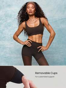 GLOWMODE FeatherFit™ Go Further Cổ tròn Cúp có thể tháo rời Áo ngực thể thao lưới tác động thấp Yoga Pilates Barre Studio Trang phục thường ngày - Màu nâu Sô-cô-la - Xem 3
