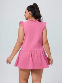 SHEIN Essnce Plus Size Women Summer Casual High Stretch Denim Dress - Pink - View 2