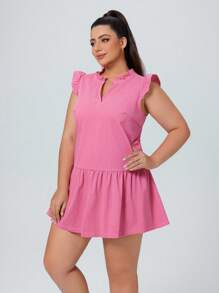 SHEIN Essnce Plus Size Women Summer Casual High Stretch Denim Dress - Pink - View 4