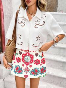 Vivid Eden Falda acampanada con estampado vintage casual de vacaciones para mujer