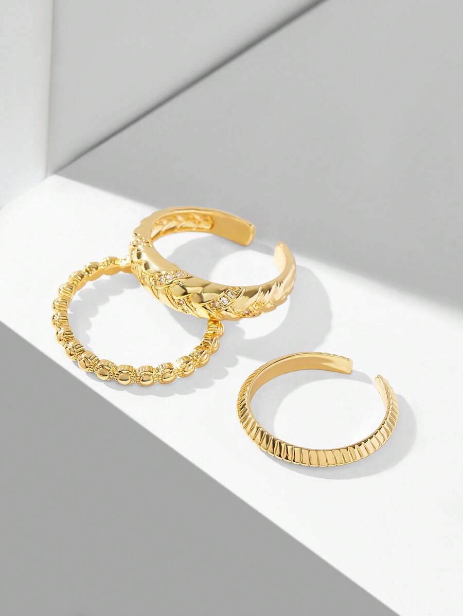 MOTF PREMIUM 18K GOLD PLATED 3-IN-1 ADJUSTABLE OPEN RING SET - Yellow Gold - View 1