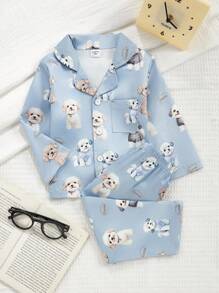 Infant/Toddler Boys Cute Puppy Print Long Sleeve Collar & Long Pants 2-Piece Pajama Set - Multicolor - View 1