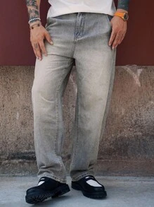 DAZY Jeans in denim blu lavato tinta unita, da uomo, per primavera/estate