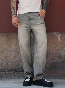 DAZY Jeans in denim blu lavato tinta unita, da uomo, per primavera/estate