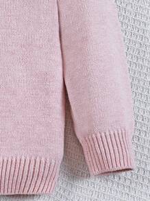 SHEIN 女童提花圆领长袖套头毛衣，秋冬季百搭单品 - 粉色 - 查看 5
