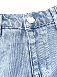 Young Girls Wide Leg Jeans, Blue Denim Casual Loose Fit Multi-Pocket Cargo Pants, Street Style Suitable For Spring/Summer Vacation - Medium Wash - View 3