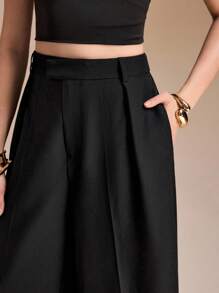 Spring Affair Solid Color Pleated High Waist Straight Leg Palazzo Pants, Casual Formal Party Vacation Teacher Outfits For Women Wide Leg Pants Women - Black - View 5