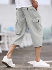 Manfinity Homme Men's Summer Casual Solid Cargo Shorts - Light Grey - View 3