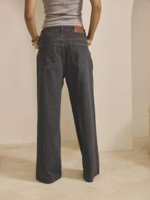 Aralina Winter / Summer Denim Black Wash Forward Seam Barrel Leg Jean - Dark Wash - View 2