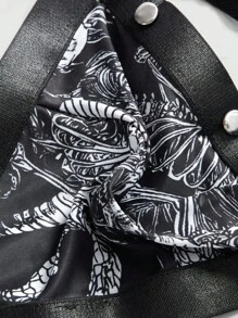 Grunge Punk Gothic Punk Skull Snake Pattern Stud Triangle Cup Triangle Panty Lingerie Set - Black - View 5