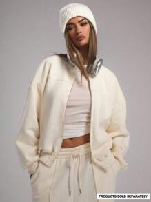 MUSERA Zip Through Jacket Sweatshirt Tracksuit Seam Detail Back To School Autumn Winter Cosy Fall  Cute Casual Everyday Capsule Wardrobe Y2K Streetwear Cream Spring - Beige - View 1