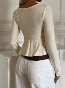 CovetEZ V-Neck Slim Fit Long Sleeve Apricot T-Shirt For Women