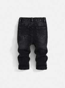 SHEIN Baby Boys Casual Soft Cute Ripped Cat Whiskers High Stretch Skinny Black Denim Jeans,Casual And Versatile For Baby Boys Indoor/Outdoor Fall/Winter Clothes
