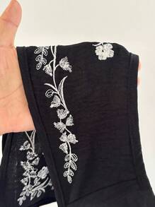 Sunnyshic 休闲时尚宽松小众刺绣设计短款无袖复古夹克 - 黑色 - 查看 7