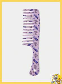 TOM & JERRY X SHEIN 1 件紫色字母和卡通图案发梳，干湿发两用 - 彩色 - 查看 1