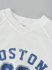 SHEIN Girlism Teen Girls Hoodie & Casual Loose Sporty Number & Letter V-Neck Raglan Sweatshirt & Printed Drawstring Waist Cuffed Sweatpants Co-Ord Set, Autumn/Winter Fall - Blue and White - View 5
