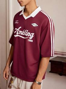 SWAVVY Men's Casual Knit Loose Fit Short Sleeve Polo Shirt, Daily Wear, School - Burgundy - View 5