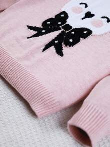 SHEIN 女童提花圆领长袖套头毛衣，秋冬季百搭单品 - 粉色 - 查看 7