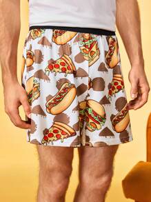 Men's Funny Mischievous Burger Print Pajama Bottoms - Purple - View 1