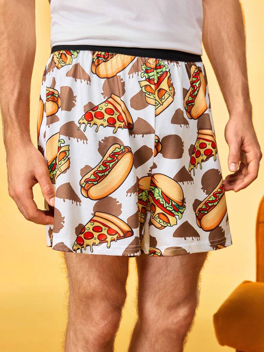 Men's Funny Mischievous Burger Print Pajama Bottoms - Purple - View 1