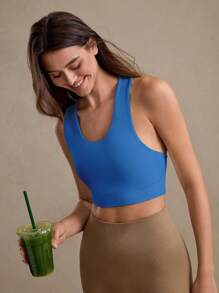 Eassivo Eassivo 女士露背瑜伽背心，多功能休闲短款健身运动上衣 - 藏蓝色 - 查看 7