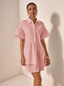 Zivah 女士春季服装/女士沙滩服装/海滩/波西米亚风/女士服装/女士节日服装/女士狂欢/复活节服装/女士复古风/乡村音乐会服装/外出服装/仙女风/节日服装/机场服装 荷叶边下摆连衣裙 粉色休闲衬衫连衣裙 府绸连衣裙 夏装/女士粉色夏季连衣裙