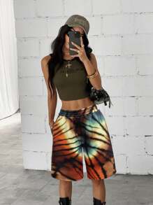 StreetHx Women's Fashion Tie-Dye Elastic Waist Loose Sports Shorts, Summer Streetwear - Multicolor - View 3