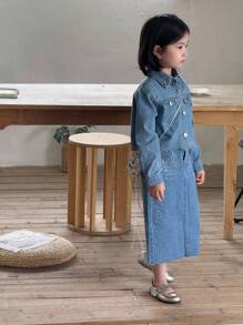 DENIMLY Kleine Mädchen BOHO GLAMOURÖSE DIAMANT BÜGEL DETAILS CROP Denim Jacke UND MITTEL Denim Rock JEANS Zwei Teile SET, UND SCHICK.
