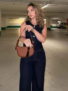 Jeta Ari Women Casual Denim Vest And Pants 2 Pieces Set, Minimalist And Fashionable For Everyday Wear - Dark Wash - View 3