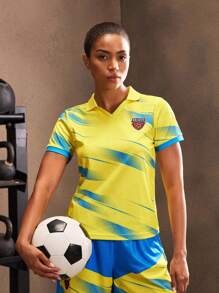 Powerista Women's Letter Print Short Sleeve Casual Fitness Sports Polo Shirt - Blue - View 6