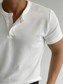 DAZY Camiseta de verano para hombres con cuello de botones y manga corta informal con unicolor