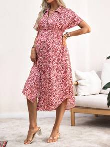 SHEIN Pregnant Women Casual Ditsy Floral Button Front Dress For Beach - Multicolor - View 3
