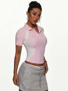 Easithlete Retro Classic Fashion Campus Style Cute & Lively Waist Defining Comfortable Fitness, Dancing, Running, Walking, Pilates, Graceful & Sweet Outdoor Sports Polo Shirt For Women, Spring/Summer