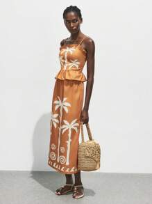 Maija Top de vacaciones con tirantes sin mangas con estampado de plantas naranja de verano para mujer, estilo hawaiano de hombros abiertos - Marrón - Ver 3